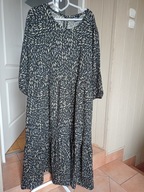 sukienka maxi xl 42 oversize estvl czarna listki ze średnim rękawkiem