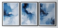 A2 ZESTAW TRZECH PLAKATÓW ABSTRAKCJA AKWARELA, BŁĘKIT GRANAT BIEL
