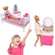 SYPIALNIA+TOALETKA 4106 MEBELKI DREWNIANY UBRANKA SUKNIE DOMEK DLA LALEK