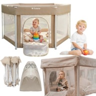 KOJEC DLA DZIECKA SKŁADANY MAŁY DZIECI 125x125 BEŻOWY ANTYPOŚLIZGOWY ZAMEK