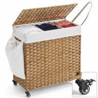 KOSZ NA PRANIE SONGMICS 140L 3 komory rattan pokrywa kółka łazienka salon