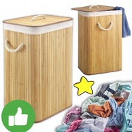KOSZ NA PRANIE BAMBUSOWY Z POKRYWĄ 72L DUŻY NATURALNY BAMBUS EKOLOGICZNY