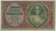 Austro-Węgry, 5000 Koron, 1922 rok. Stan 2+