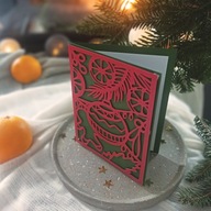 Kartka Bożonarodzeniowa AŻUROWA zielono czerwona