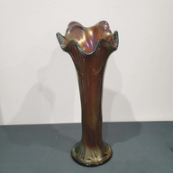 Wysoki wazon ze szkła karnawałowego – falowany rant, iryzowana powierzchnia