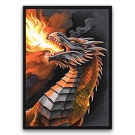 Plakat z ramą 30x40cm Ognisty smok ziejący płomieniami | Pomysł na Prezent