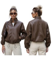 Kurtka damska skórzana brązowa wiosenna bomberka eko skóra modna hit