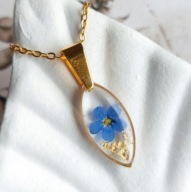 Naszyjnik z niezapominajką w żywicy, markiza, prezent dla przyjaciółki