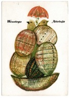 WIELKANOC ALLELUJA WRÓBLEWSKI WIEŻA Z PISANEK I KURCZAKI POD PARASOLEM PRL