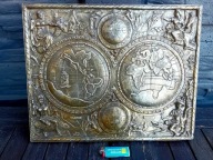STARA MAPA ŚWIATA PŁASKORZEŹBA RELIEF / MOSIĄDZ CYNA METAL SREBRZONY