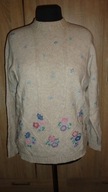 Jumper- ciepły wełniany sweter z haftem r; L/XL