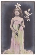 Dziewczynka z Liliami dzieci ok.1900r. nakład b. Rzepkowicz Kolorowana 999E