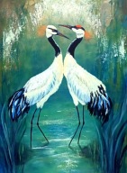 Obraz żurawie malowany ręcznie duży 70x50 /PatrykMit75