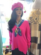 Sweter różowy wzór warkocze r. Uni wiskoza !!!