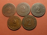 Zestaw 5 x 2 Pfennigi1874-1913.