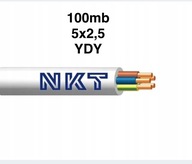 Przewód Okrągły elektryczny, instalacyjny YDY NKT 5 x 2,5 100mb kabel nowy