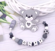 Silikonowy gryzak i uchwyt na smoczek z koralików – personalizacja, chłopcy