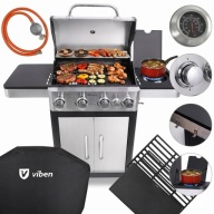 DUŻY GRILL GAZOWY OGRODOWY ŻELIWNY RUSZT NIERDZEWNY PALNIK BOCZNY XXL 4+1