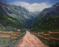 Spacer z psem, obraz olejny, A. Janik, 40x50