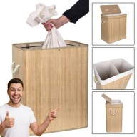 KOSZ POJEMNIK BAMBUSOWY NA PRANIE 100L Z POKRYWĄ BRĄZ GOCKOWIAK NOWY