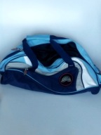 Torba sportowa niebieska z kieszeniami w pasy treningowa podróżna