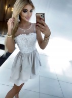 Sukienka rozkloszowana z haftem na wesele poprawiny 34 XS PRETTY WOMAN