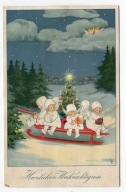 BOŻE NARODZENIE - ANIOŁKI NA SANKACH, CHOINKA, PREZENTY - LIA DOERING 1918