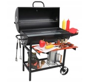 DUŻY STABILNY GRILL OGRODOWY WĘGLOWY Z POKRYWĄ POPIELNIK 3 PÓŁKI CHROM