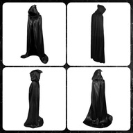 PRZEBRANIE CZARODZIEJA CZARNA DŁUGA PELERYNA STRÓJ WAMPIR CZARODZIEJ 180CM