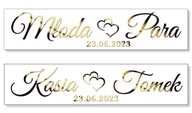 Tablice ślubne na auto ZŁOTY NAPIS -- MŁODA PARA - IMIONA - DATA -- 2 szt
