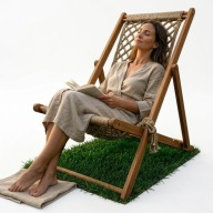 LEŻAK DREWNIANY OGRODOWY PLAŻOWY BOHO SKŁADANY MOCNY