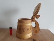 Drewniany Kufel Ozdobny VINTAGE z czasów PRL