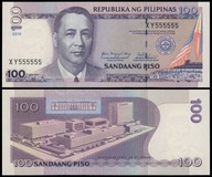 BNB - FILIPINY 100 Piso 2010 XY 555555 # SOLID NUMBER # P194b # UNC