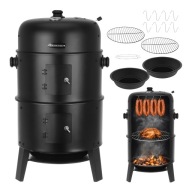 GRILL WĘGLOWY Z POKRYWĄ OGRODOWY WĘDZARNIA OGRODOWA TERMOMETR 3W1 WĘDZARKA