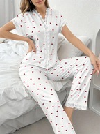 piżama damska dwuczęściowa spodnie bluzka z krótkim rękawem vintage serca