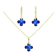 56096 Komplet 14K pozłacany celebrytka i kolczyki SAPPHIRE Swarovski
