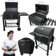 GRILL GRIL WĘGLOWY OGRODOWY DUŻY ŻELIWNY RUSZT PRZENOŚNY Z PÓŁKĄ POKROWIEC