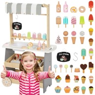 DREWNIANA LODZIARNIA NA KÓŁKACH WÓZEK Z LODAMI MOBILNA ZABAWA