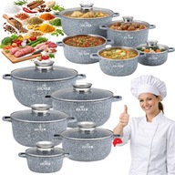 ZESTAW GARNKÓW MARMURKOWYCH INDUKCJA GAZ KOMPLET GARNKI POKRYWY ZILNER DUŻE
