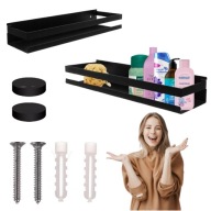 PÓŁKA ŁAZIENKOWA WISZĄCA NAŚCIENNA POD PRYSZNIC 1 POZIOM NA KOŁKI CZARNA