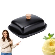 Maselniczka Ceramiczna Czarna Do Przechowywania Masła Drewniany Uchwyt