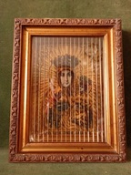 Stara Polska ikona / obraz Matki Boskiej z efektem 3 obrazów