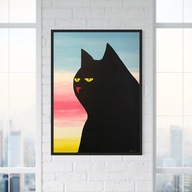 Obraz akrylowy na płótnie, znudzony kot, 70x50 cm, plakatowy styl