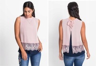 18053 BLUZKA DAMSKA WARSTWOWA GRANATOWO RÓŻOWA TOP Z KORONKĄ 40