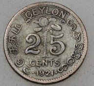 CEJLON 25 CENTÓW 1921 / srebro