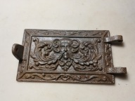 Stary element żeliwny od drzwiczek do pieca, kominka, kozy MASZKARON