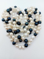 Perły NATURALNE Słodkowodne 140cm SREBRO Vintage naszyjnik