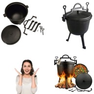 KOCIOŁEK ŻELIWNY GARNEK 10L WĘGIERSKI MYŚLIWSKI NA OGNISKO STOJAK TRÓJNÓG