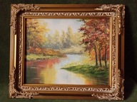 Jesień nad strumieniem - piękny ręcznie malowany olej na płótnie