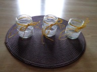 ŚWIECZNIKI SZKLANE 3 SZTUKI BAWEŁNIANA KORONKA